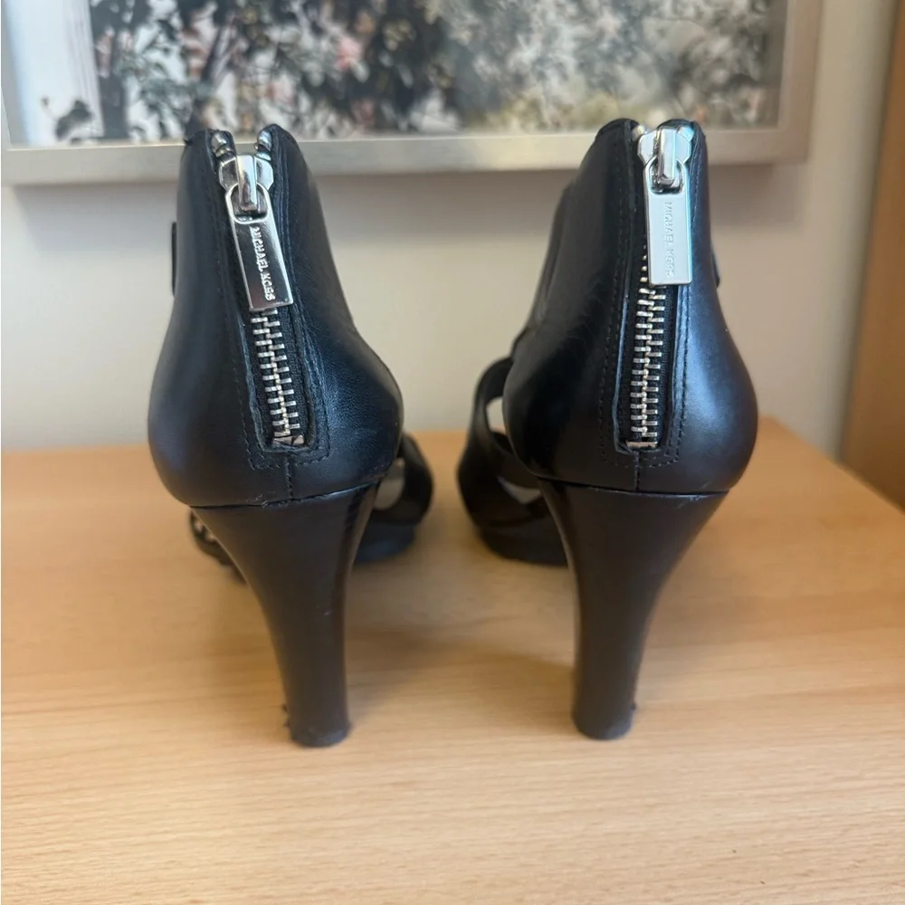 Michael Michael Kors Guiliana Black Leather Heels Sandals Size 9.5